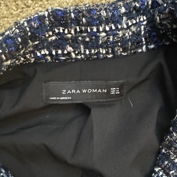 Zara Blue Tweed Blazer with Button Accents - Picture 2 of 4